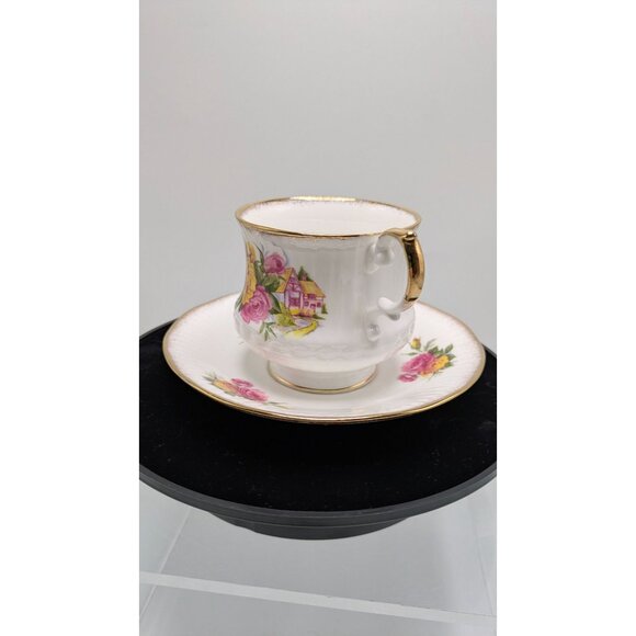 ROYAL DOVER Bone China Footed Teacup Saucer Gold Trim Cottage Rose Elegant - Picture 16 of 16